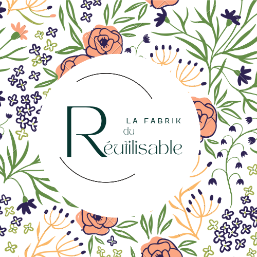 Logo floral avec la lettre "R" pour "La Fabrik du Réutilisable".